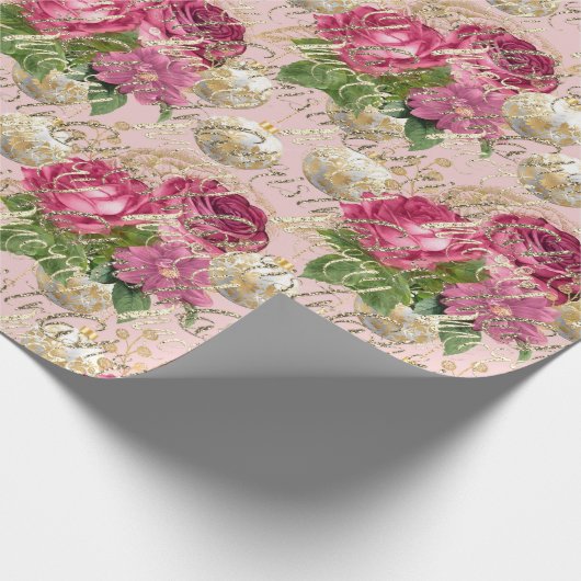 Merry kerstscript Bauble Gold Pink Mint Green Cadeaupapier (Hoek)