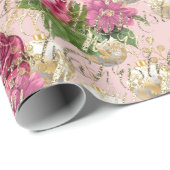 Merry kerstscript Bauble Gold Pink Mint Green Cadeaupapier (Rol Hoek)