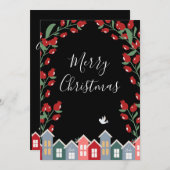 Merry kerstscript Black Floral personaliseren Feestdagenkaart (Voorkant / Achterkant)