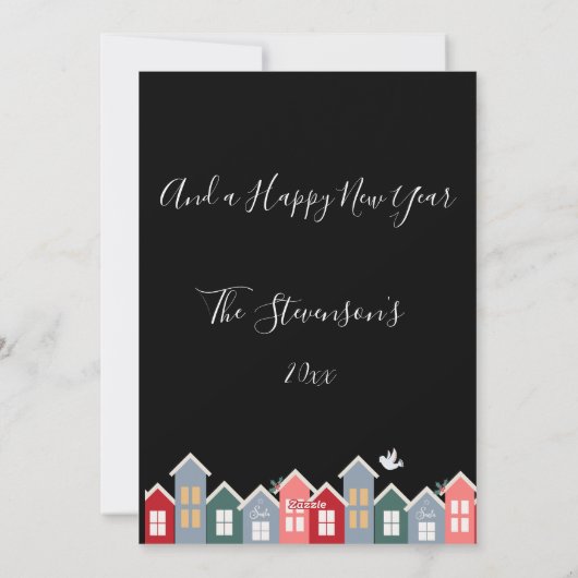 Merry kerstscript Black Floral personaliseren Feestdagenkaart (Achterkant)