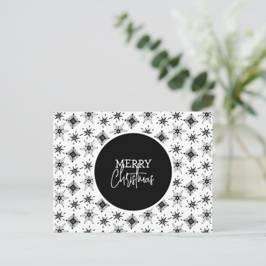 Merry Kerstscript Black Snowflakes Patroon Briefkaart (Staand voorkant)