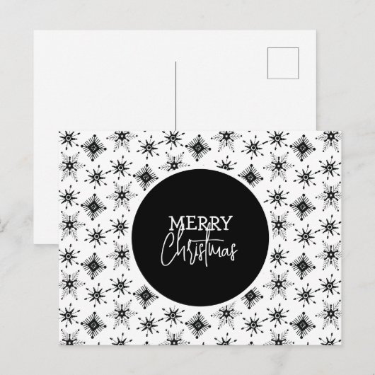 Merry Kerstscript Black Snowflakes Patroon Briefkaart (Voorkant / Achterkant)