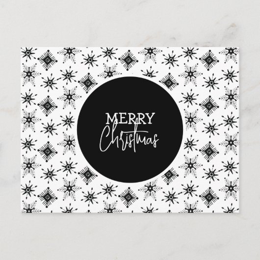 Merry Kerstscript Black Snowflakes Patroon Briefkaart (Voorkant)