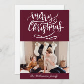 Merry Kerstscript Foto Burgundy Feestdagenkaart (Voorkant / Achterkant)