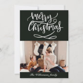 Merry Kerstscript Foto donkergroen Feestdagenkaart (Voorkant)