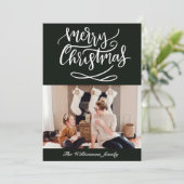 Merry Kerstscript Foto donkergroen Feestdagenkaart (Staand voorkant)