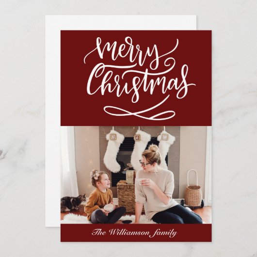 Merry Kerstscript Foto Red Feestdagenkaart (Voorkant / Achterkant)