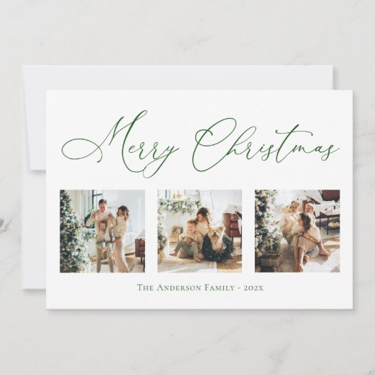 Merry Kerstscript Green 2 Multi Photo Collage Feestdagenkaart (Voorkant)