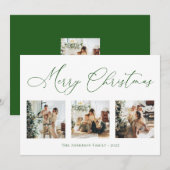 Merry Kerstscript Green 2 Multi Photo Collage Feestdagenkaart (Voorkant / Achterkant)