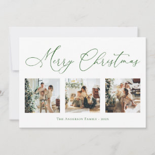 Merry Kerstscript Green 2 Multi Photo Collage Feestdagenkaart