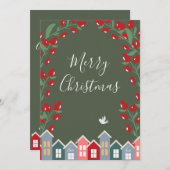 Merry kerstscript Green Floral personaliseren Feestdagenkaart (Voorkant / Achterkant)