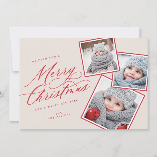 Merry kerstscript, met meerdere foto's, Blush Feestdagenkaart (Voorkant)