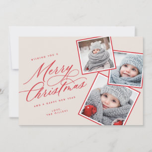 Merry kerstscript, met meerdere foto's, Blush Feestdagenkaart