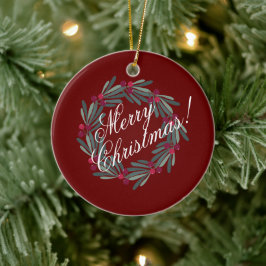 Merry kerstscript met  rood keramisch ornament
