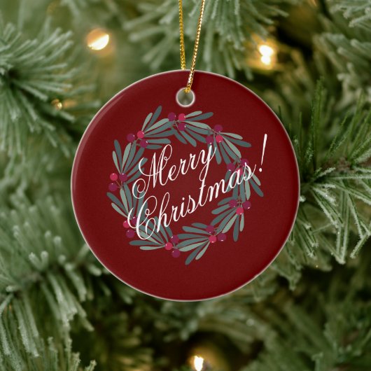 Merry kerstscript met  rood keramisch ornament (Boom)