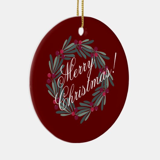 Merry kerstscript met  rood keramisch ornament (Rechts)