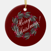 Merry kerstscript met  rood keramisch ornament (Voorkant)