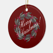 Merry kerstscript met  rood keramisch ornament (Links)
