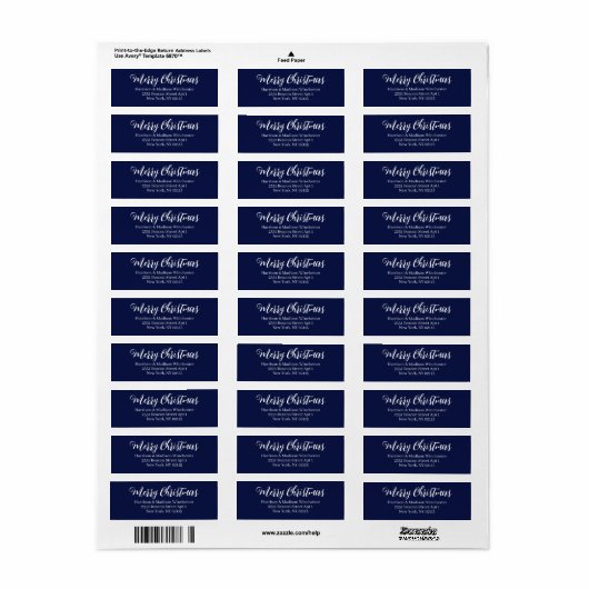 Merry Kerstscript navy blue Return-adres Etiket (Full Sheet)
