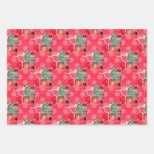 Merry Kerstscript Nutcracker Festive Pattern Inpakpapier Vel (Voorkant)