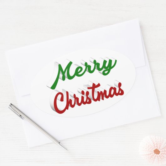 Merry-kerstscript Ovale Sticker (Envelop)