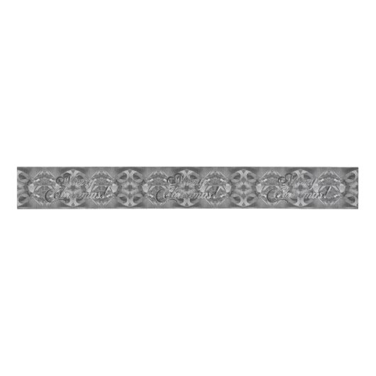 Merry Kerstscript Pattern Silver Grey Grosgrain Lint (Voorkant)