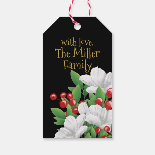 Merry kerstscript Red Berries Floral Cadeaulabel (Achterkant)