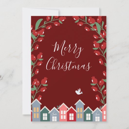 Merry kerstscript Red Floral personaliseren Feestdagenkaart (Voorkant)