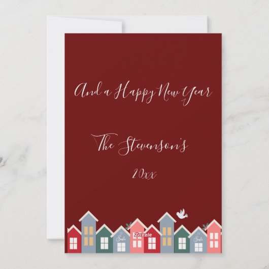 Merry kerstscript Red Floral personaliseren Feestdagenkaart (Achterkant)