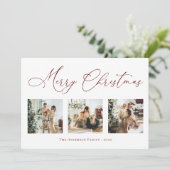 Merry Kerstscript Red Multi Photo Collage Feestdagenkaart (Staand voorkant)