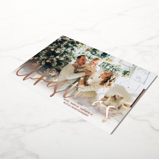 Merry kerstscript Roos Gold Folie Feestdagenkaart (Gedraaid)