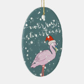 Merry Kerstscript roze Flamingo Tropical Keramisch Ornament (Rechts)