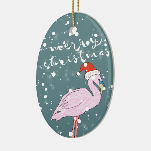 Merry Kerstscript roze Flamingo Tropical Keramisch Ornament (Links)