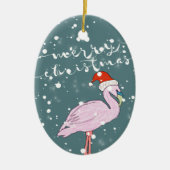 Merry Kerstscript roze Flamingo Tropical Keramisch Ornament (Voorkant)
