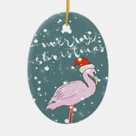 Merry Kerstscript roze Flamingo Tropical Keramisch Ornament