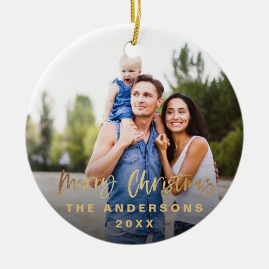 Merry Kerstscript Stars foto Keramisch Ornament (Voorkant)