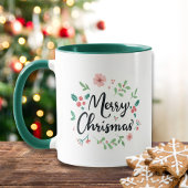 Merry kerstscript Waterverf Floral Mok