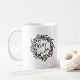 Merry kerstscript White Wreated  Koffiemok