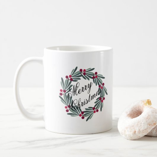 Merry kerstscript White Wreated  Koffiemok (Met donut)