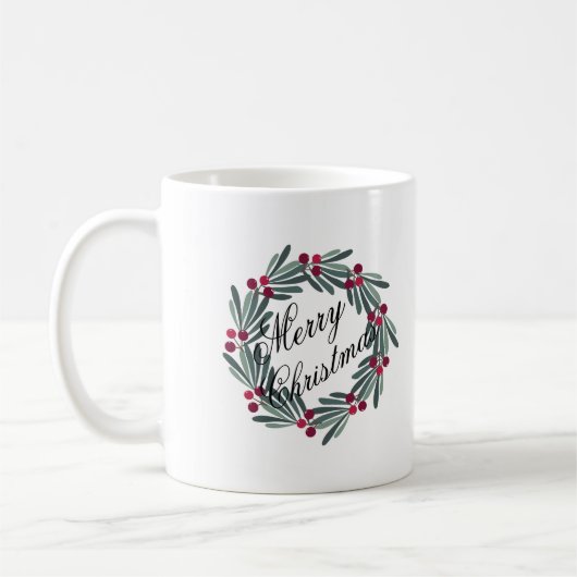 Merry kerstscript White Wreated  Koffiemok (Links)