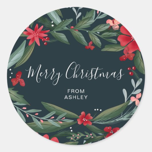 Merry Kerstscript winterrood groen Ronde Sticker (Voorkant)