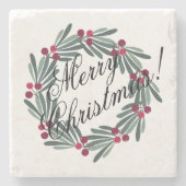 Merry Kerstscript  wit feestje Stenen Onderzetter (Voorkant)