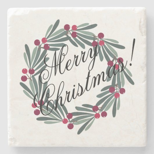 Merry Kerstscript  wit feestje Stenen Onderzetter (Voorkant)