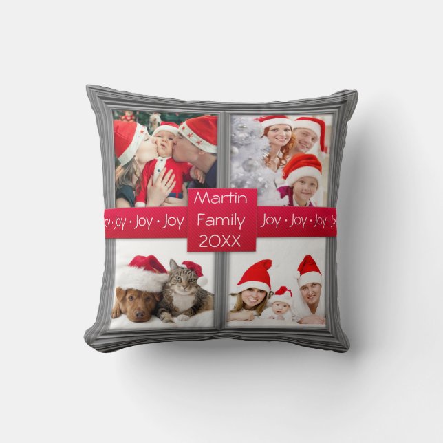 Merry KerstSilver Photo Collage | Aangepast Kussen (Voorkant)