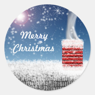 Merry Kerstsneeuw bedekt schoorsteenscheurtjes Ronde Sticker