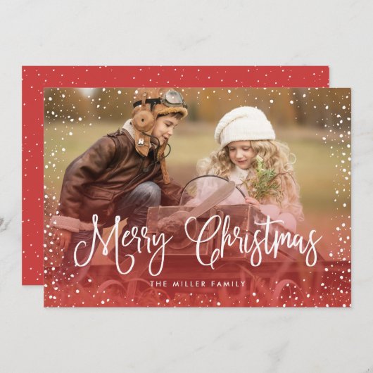 Merry Kerstsneeuw Red Feestdagenkaart (Voorkant / Achterkant)