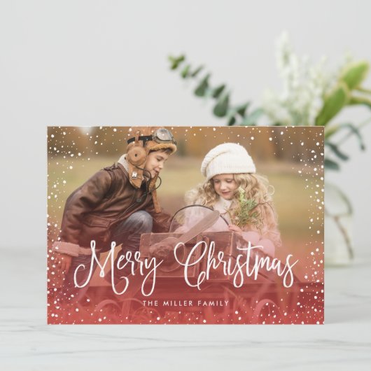 Merry Kerstsneeuw Red Feestdagenkaart (Staand voorkant)