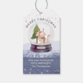 Merry KerstsneeuwWereldbol Waterverf Cute Bunny Cadeaulabel (Voorkant)