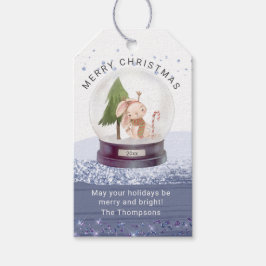 Merry KerstsneeuwWereldbol Waterverf Cute Bunny Cadeaulabel
