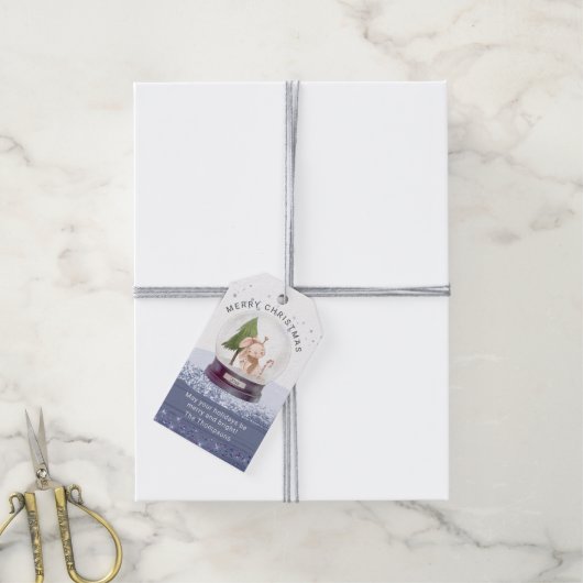 Merry KerstsneeuwWereldbol Waterverf Cute Bunny Cadeaulabel (Met Touw)